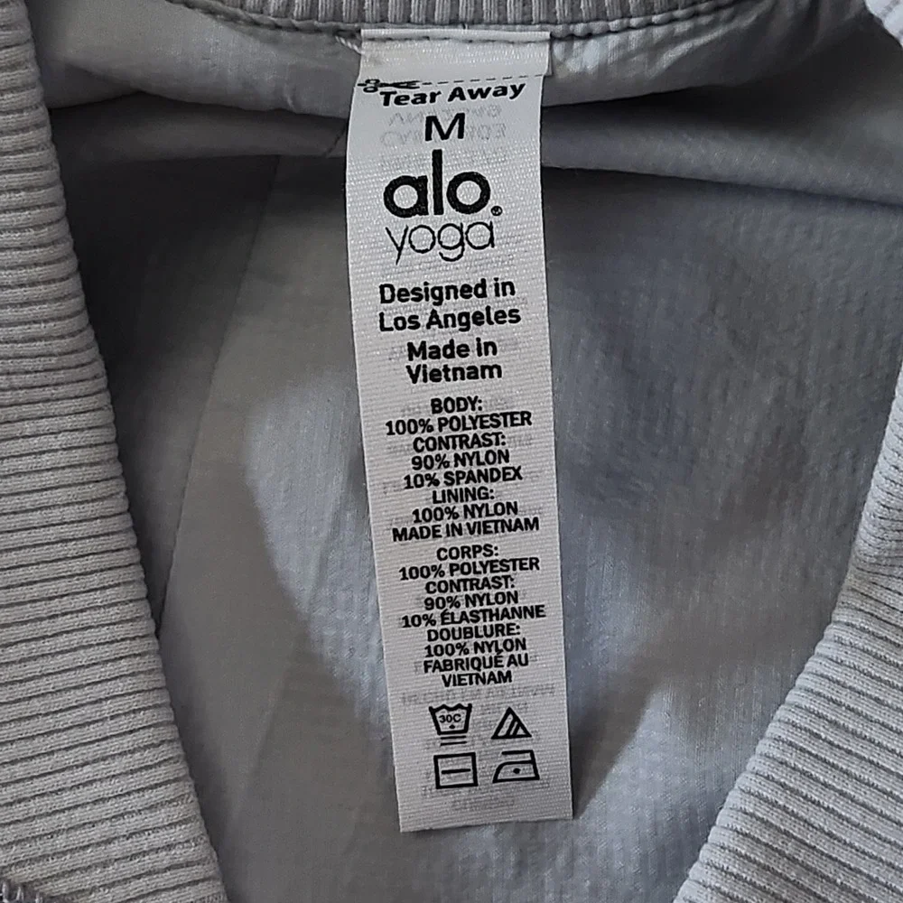 Alo Yoga Field Jacket Womens Medium Dove Grey Mesh Bomber Ruched Sleeve Snap NEW